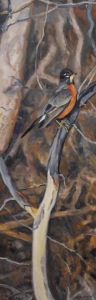 12x36 - American Robin - Prairie Landscape Oil Painting by Dean Francis - 2220