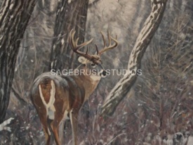 30x40 - December Stag - Prairie Wildlife Oil Painting by Dean Francis - 2009