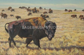 40x60 - Prairie Wool Paradise - Prairie Wildlife Oil Painting by Dean Francis - 2004